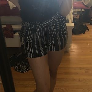 Black and white striped shorts